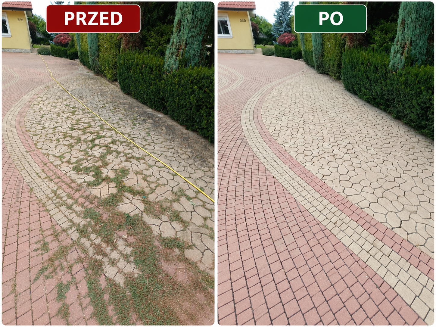 Realizacja BIGMIKE — podjazd z kostki brukowej przed i po czyszczeniu
