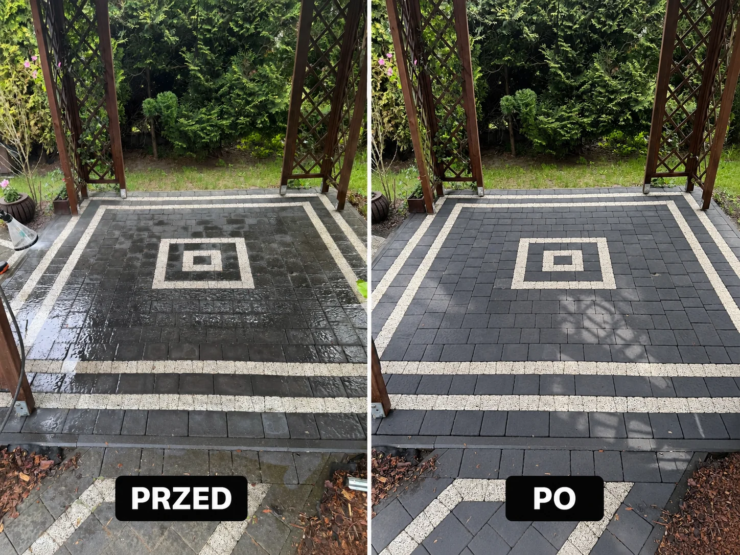 Realizacja BIGMIKE — strefa ogrodowa przed i po czyszczeniu